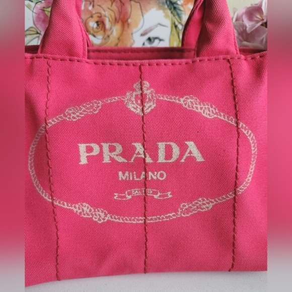 PRADA Pink Peonia Canapa Canvas Tote Bag - Picture 6 of 14